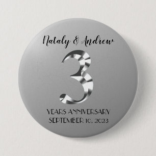 Metallic Silver Third Wedding Anniversary 7.5 Cm Round Badge