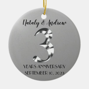 Metallic Silver Third Wedding Anniversary Ceramic Tree Decoration