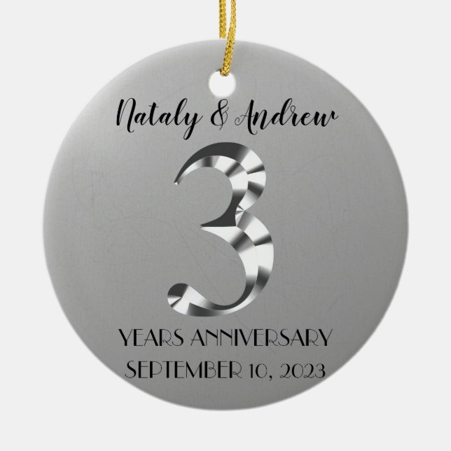 Metallic Silver Third Wedding Anniversary Ceramic Tree Decoration (Front)