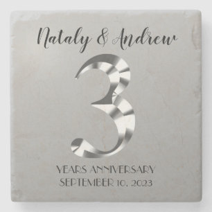 Metallic Silver Third Wedding Anniversary Stone Coaster