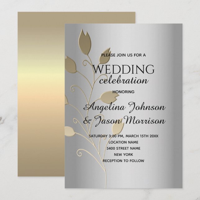 Metallic Silver Wedding Invitation (Front/Back)