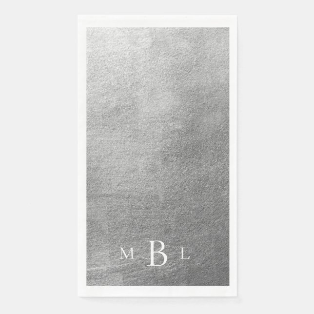 Metallic Silver White Monogram Wedding Napkin (Front)