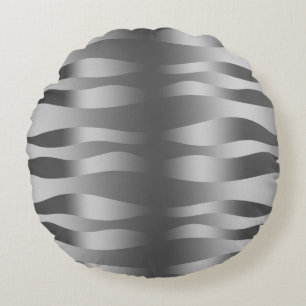 Metallic Silver Zebra Stripes Round Cushion