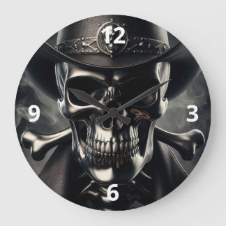 Metallic Skull Cowboy Wall Clock