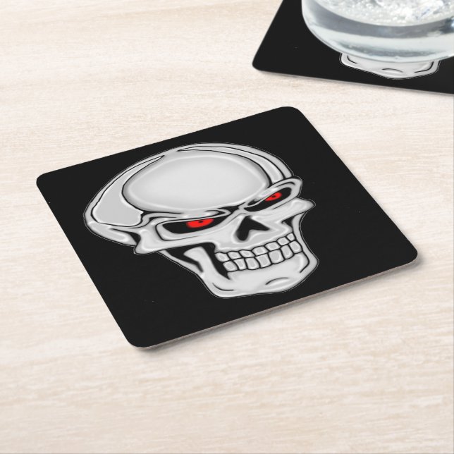 Metallic Skull Square Paper Coaster (Angled)