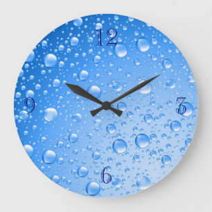 Metallic Sky Blue Rain Drops Large Clock