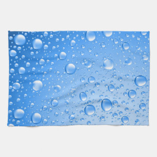 Metallic Sky Blue Rain Drops Tea Towel