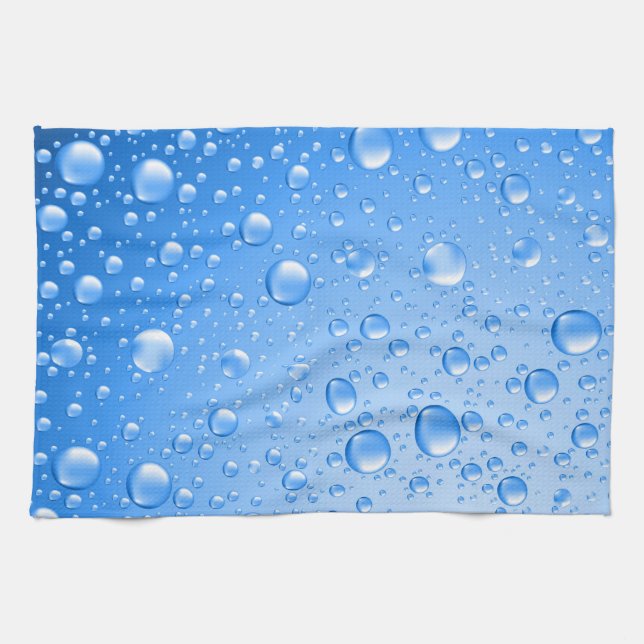 Metallic Sky Blue Rain Drops Tea Towel (Horizontal)