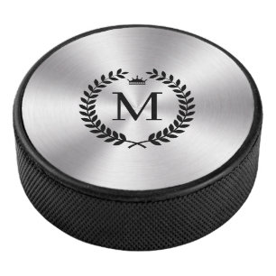 Metallic Stainless Steel Black Laurel Wreath Hockey Puck