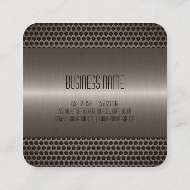 Metallic Stainless Steel Metal Look Square Business Card (Back)