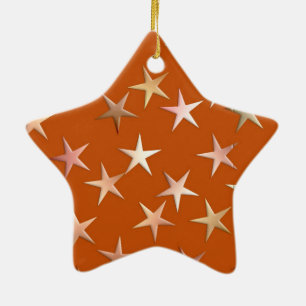 Metallic stars, pale gold and copper shades ceramic tree decoration