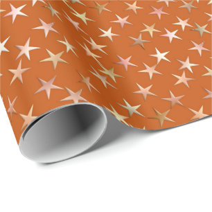 Metallic stars, pale gold and copper shades wrapping paper