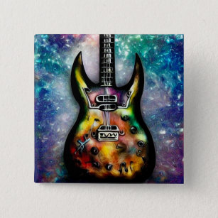 Metallic Steampunk Painted Guitar 15 Cm Square Badge