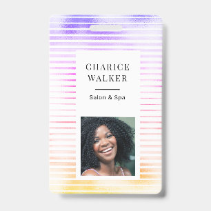 Metallic Stripes Glue Foil Salon Photo Name ID Badge
