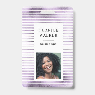 Metallic Stripes Lavender Foil Salon Photo Name ID Badge