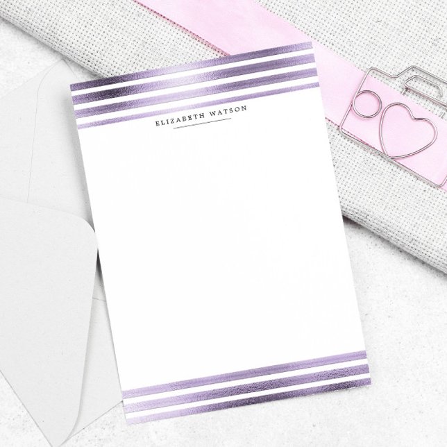 Metallic Stripes Purple Modern Monogram Stationery (Creator Uploaded)