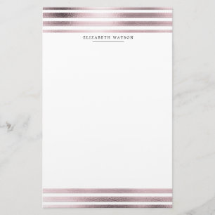 metallic stripes rose gold Monogram Stationery