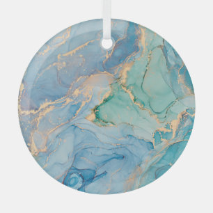 Metallic Swirls: Abstract Fluid Art Glass Tree Decoration