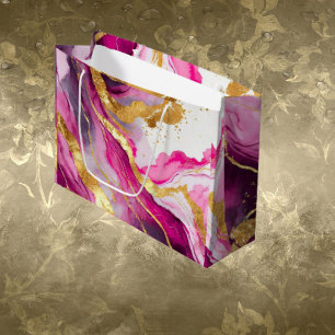 Metallic Swirls Gift Bag Pink, Gold & White