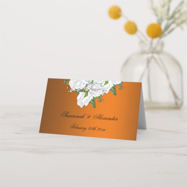 Metallic Tangerine and Roses Wedding Place Card (Back)