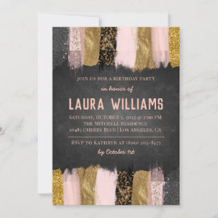 Metallic Tape Gold & Pink Birthday Invitation