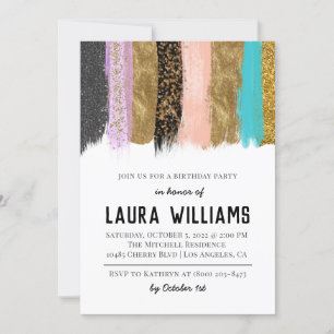Metallic Tape Gold & Pink Birthday Invitation