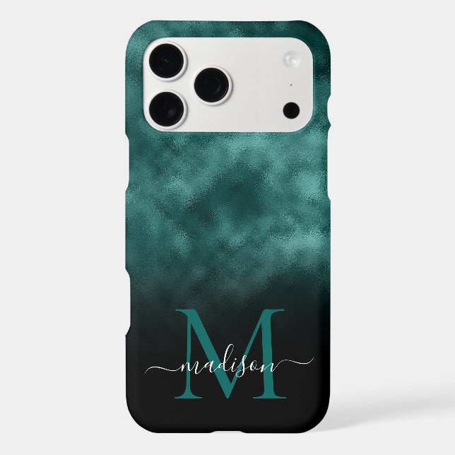 Metallic Teal Blue Green Monogram Girly Script (Back)