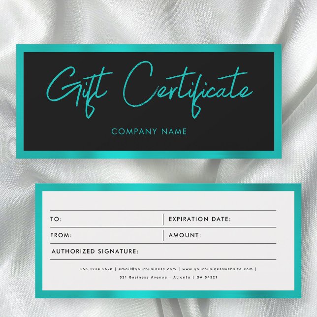 Metallic Teal Business Gift Certificate Voucher (Metallic Teal Business Gift Certificate Voucher)