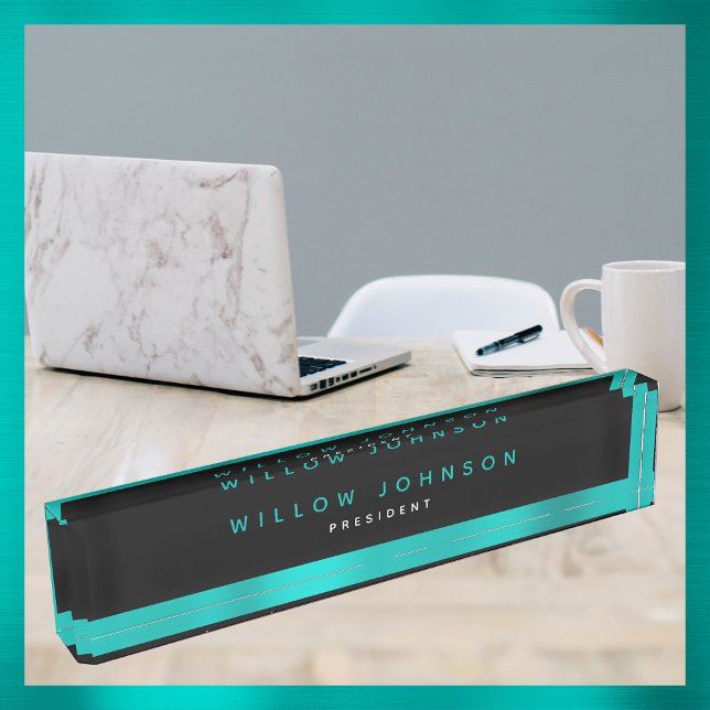Metallic Teal Classy Executive Business Gift  Nameplate (Metallic Teal Classy Executive Business Gift Desk Name Plate)