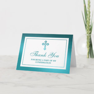 Metallic Teal Cross Holy Communion/ Confirmation Thank You Card