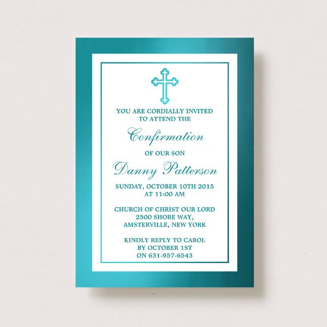 Metallic Teal Cross Holy Communion Or Confirmation Invitation (Creator Uploaded)