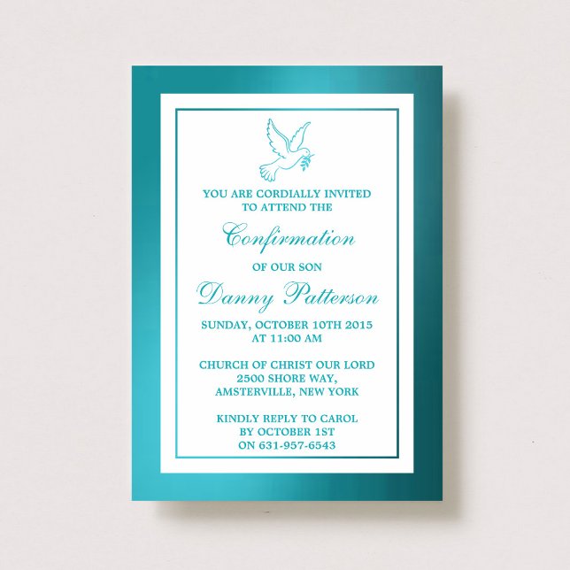 Metallic Teal Dove Holy Communion Or Confirmation Invitation (Creator Uploaded)