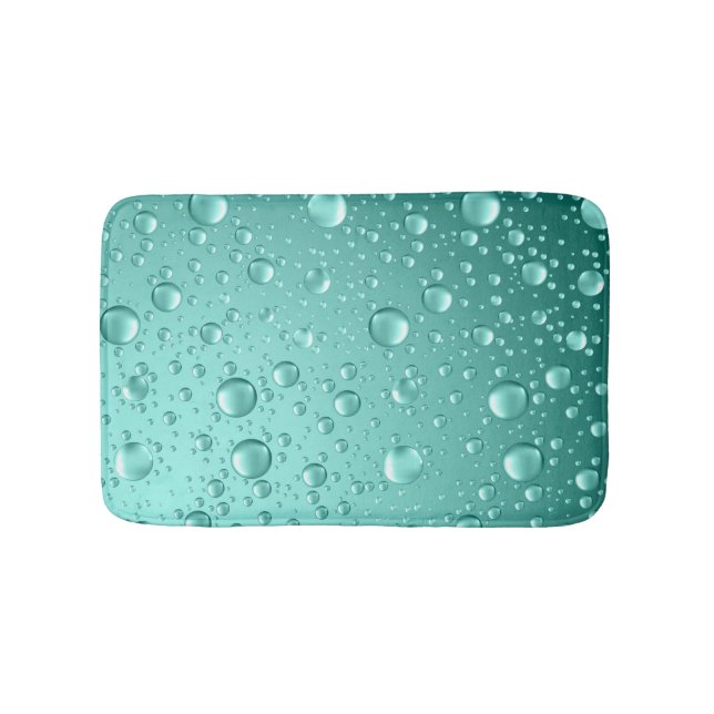Metallic Teal-Green Abstract Rain Drops Bath Mat (Front)