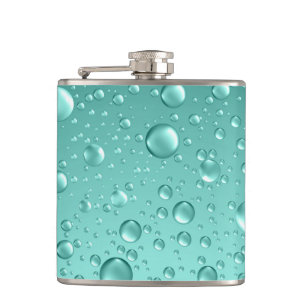 Metallic Teal-Green Abstract Rain Drops Hip Flask