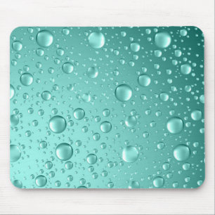 Metallic Teal-Green Abstract Rain Drops Mouse Mat