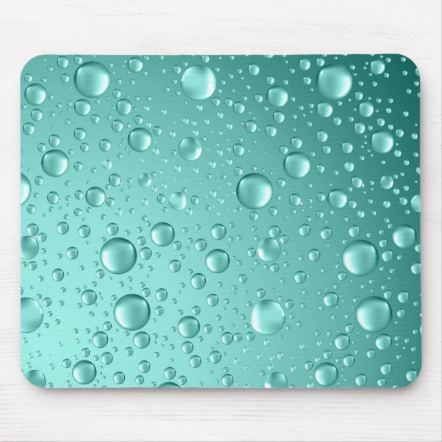 Metallic Teal-Green Abstract Rain Drops Mouse Mat (Front)
