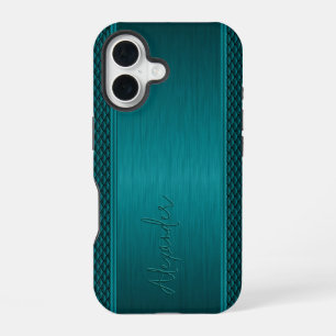 Metallic Teal-Green Brushed Aluminium Look iPhone 16 Case