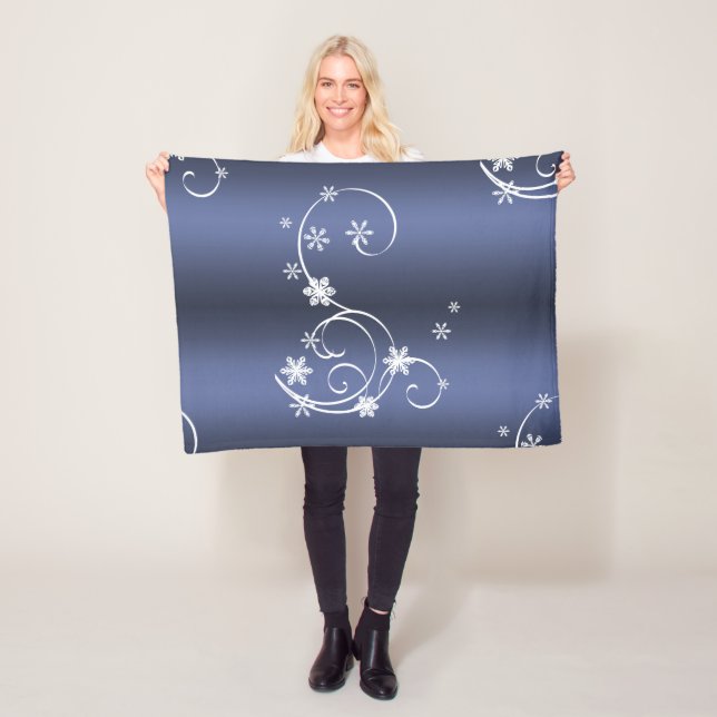 Metallic Teal, White Swirls Christmas Fleece Blanket (In Situ)