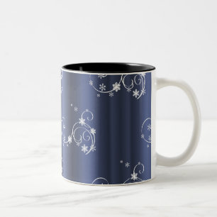 Metallic Teal, White Swirls Christmas Two-Tone Coffee Mug
