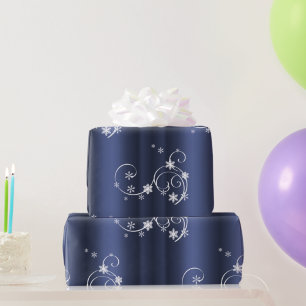 Metallic Teal, White Swirls Christmas Wrapping Paper