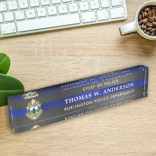 Metallic Thin Blue Line Police Officer Custom Logo Nameplate