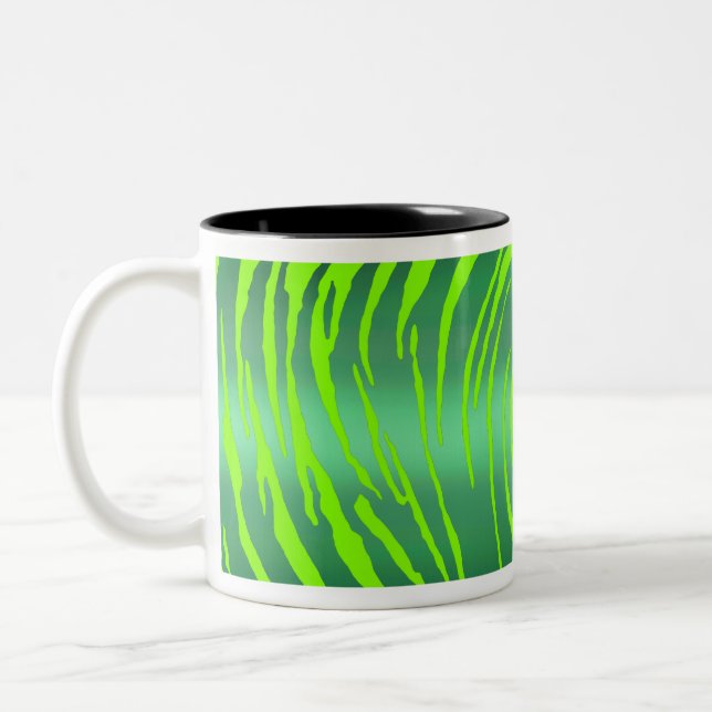 Metallic Tiger Stripes Greens Two-Tone Coffee Mug (Left)