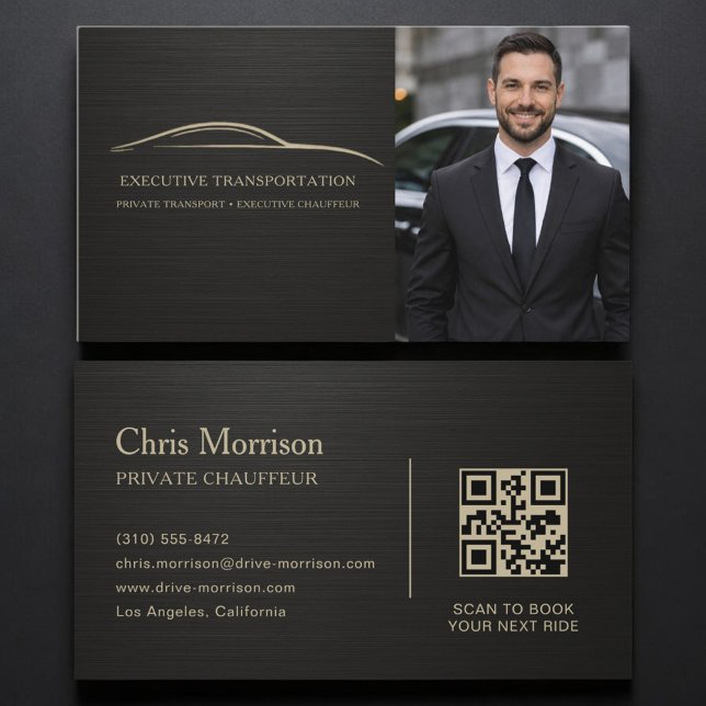 Metallic Transport Car QR Code Photo Black & Gold Business Card (Creator Uploaded)