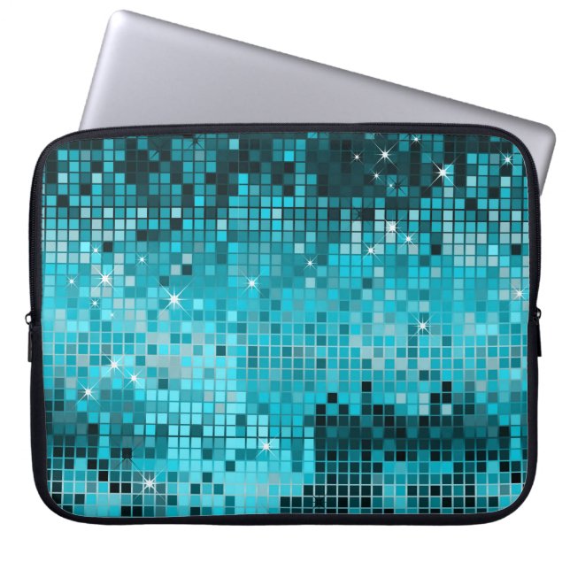 Metallic Turquois Sequins Look Disco Mirrors Bling Laptop Sleeve (Front)