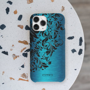 Metallic Turquoise Brushed Aluminium Black Lace 2  Case-Mate iPhone 14 Pro Case