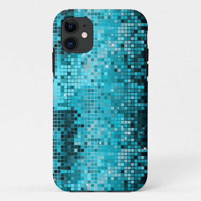 Metallic Turquoise Sequence Look Disco Mirrors Case-Mate iPhone Case (Back)
