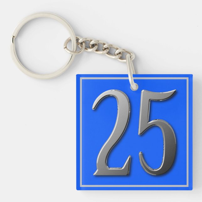 Metallic Twenty Five on Bright Blue Key Ring (Front)