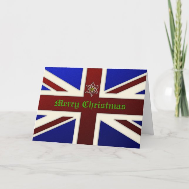Metallic Union Jack Flag Christmas Holiday Card (Front)