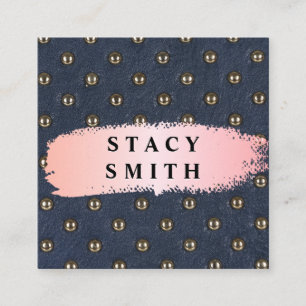 Metallic Upholstered Leather   Pink Brushed Square Business Card