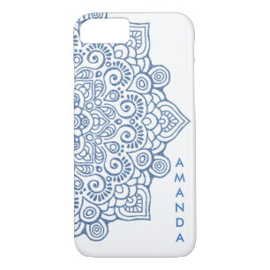 METALLIC Vintage BLUE Intricate Lace Mandala white iPhone 8/7 Case